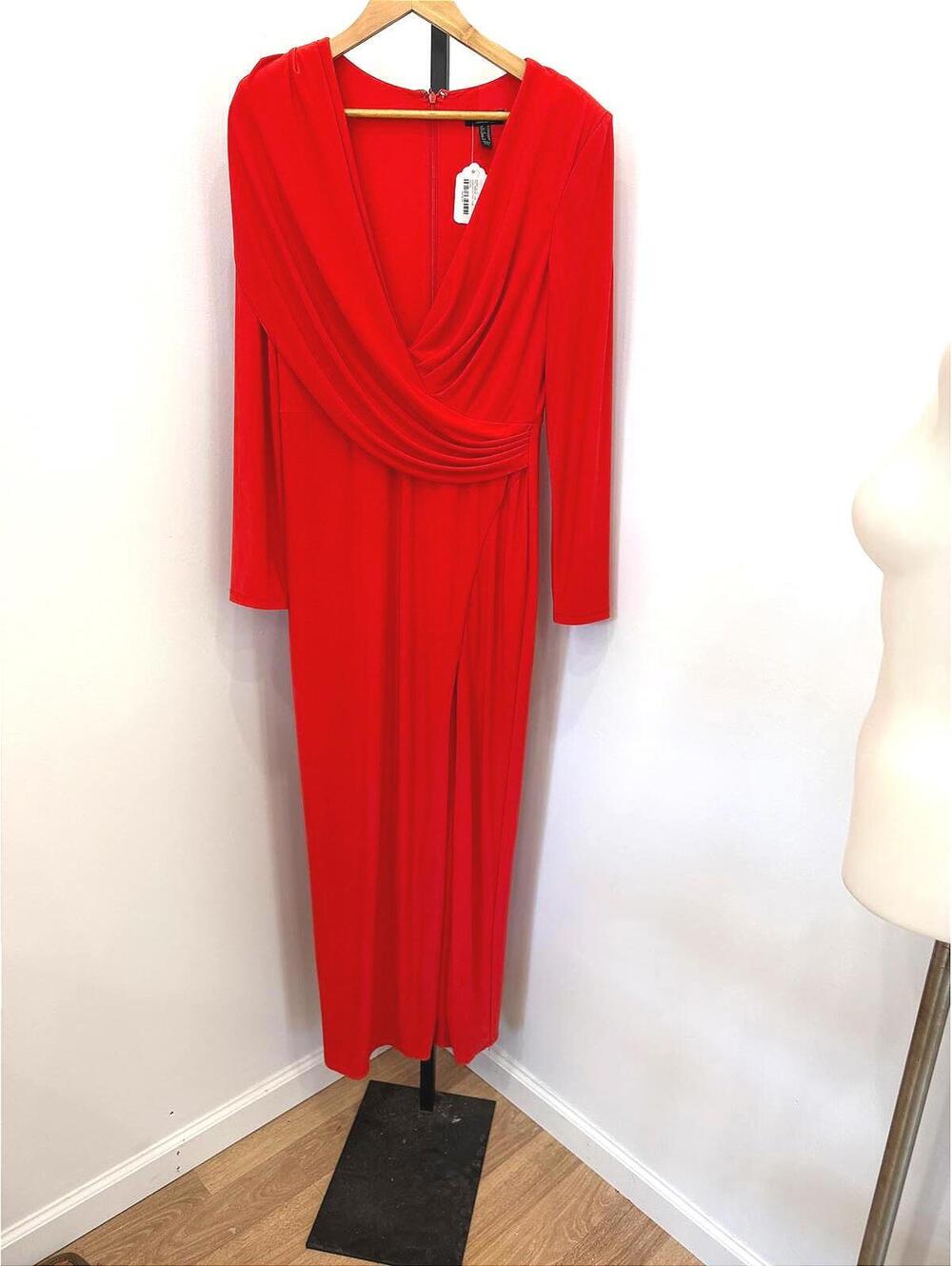Aidan Mattox Size 10 Red Long Sleeve Draped Maxi Dress